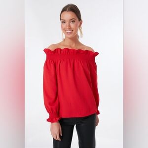 Tuckernuck Red Off the Shoulder Marguerite Blouse